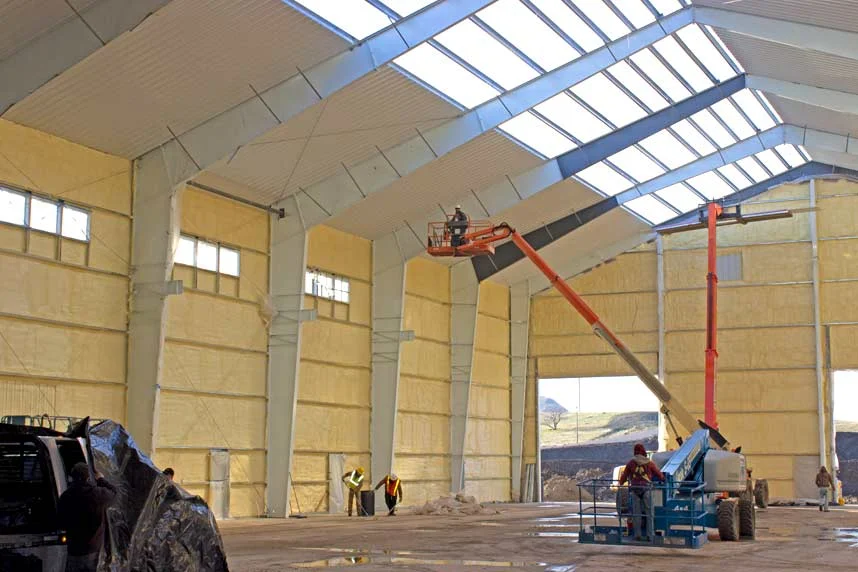 Industrial warehouse insulated with spray foam