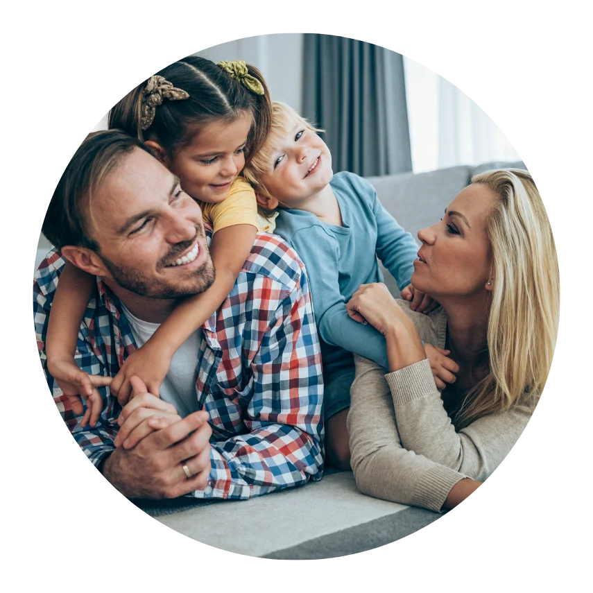 Happy family, hugging and laughing together